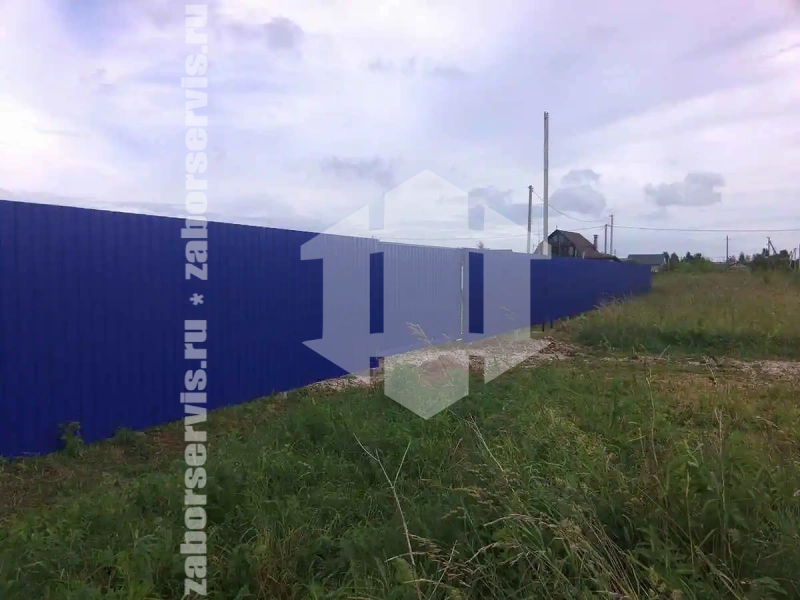 Забор из профнастила синий 75 метров