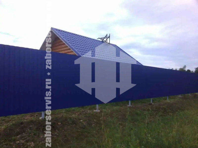 Забор из профнастила синий 75 метров