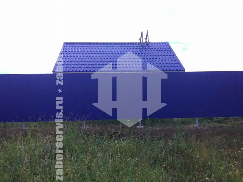 Забор из профнастила синий 75 метров